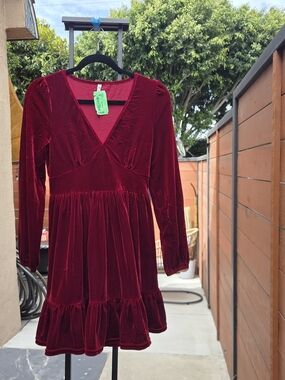 HALARA Cherry Red Velvet Mini Dress (S)